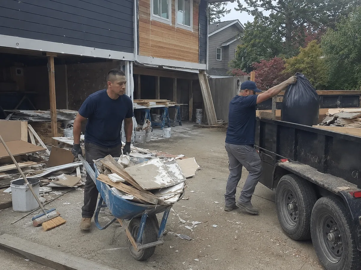 Contractor jobsite debris being cleared in Oakland