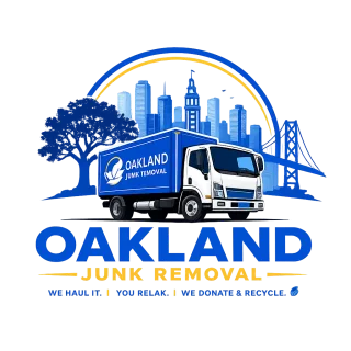 Oakland Junk Removal, blue dump truck logo